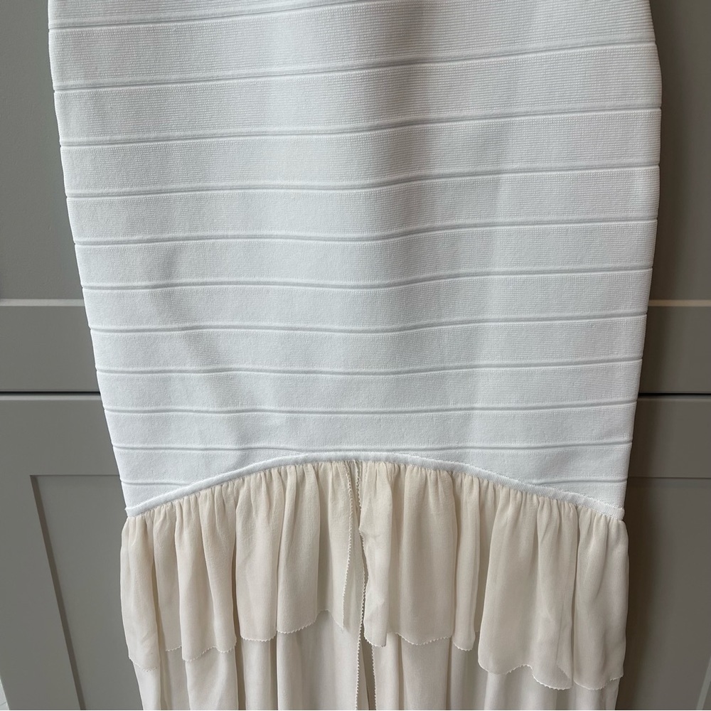 Herve Leger Paris White Bandage Silk Ruffle Trim Formal Cocktail Dress Small - Picture 2 of 11